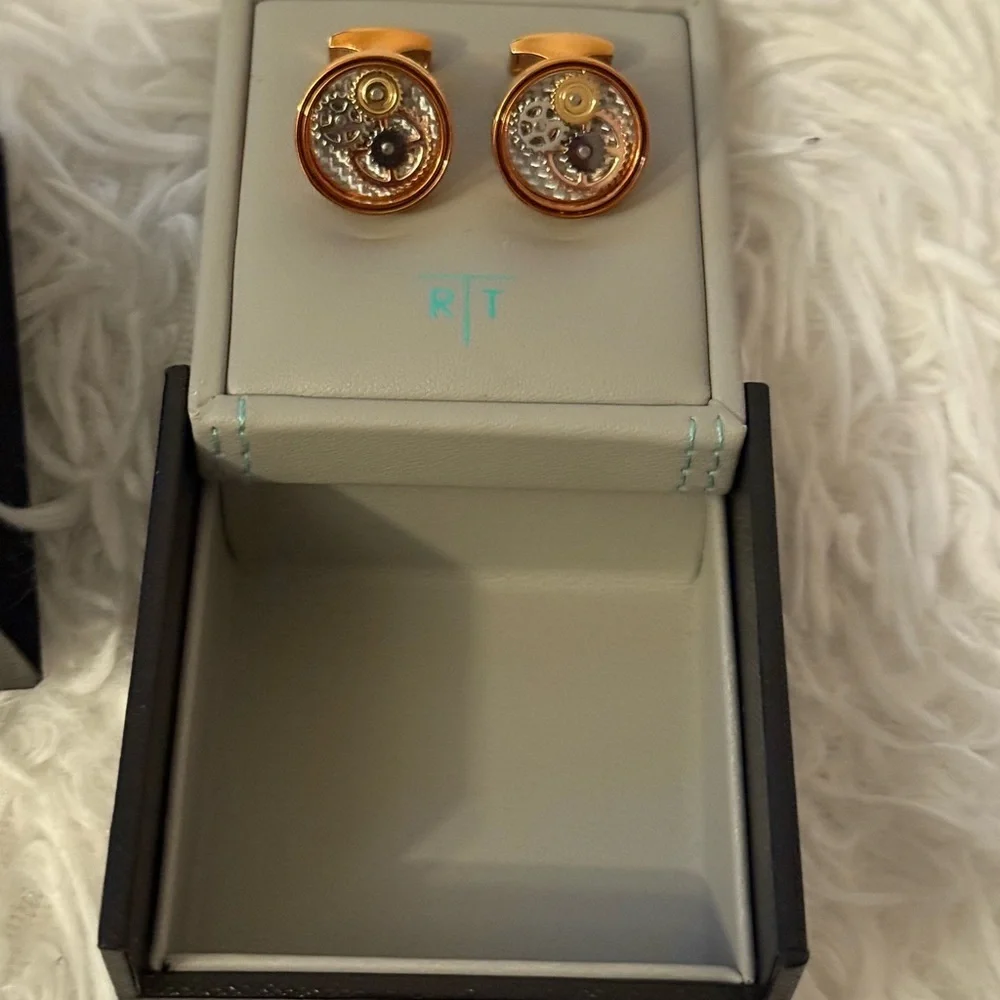 Tateossian London Round Gear Cufflinks Rose Gold Finish